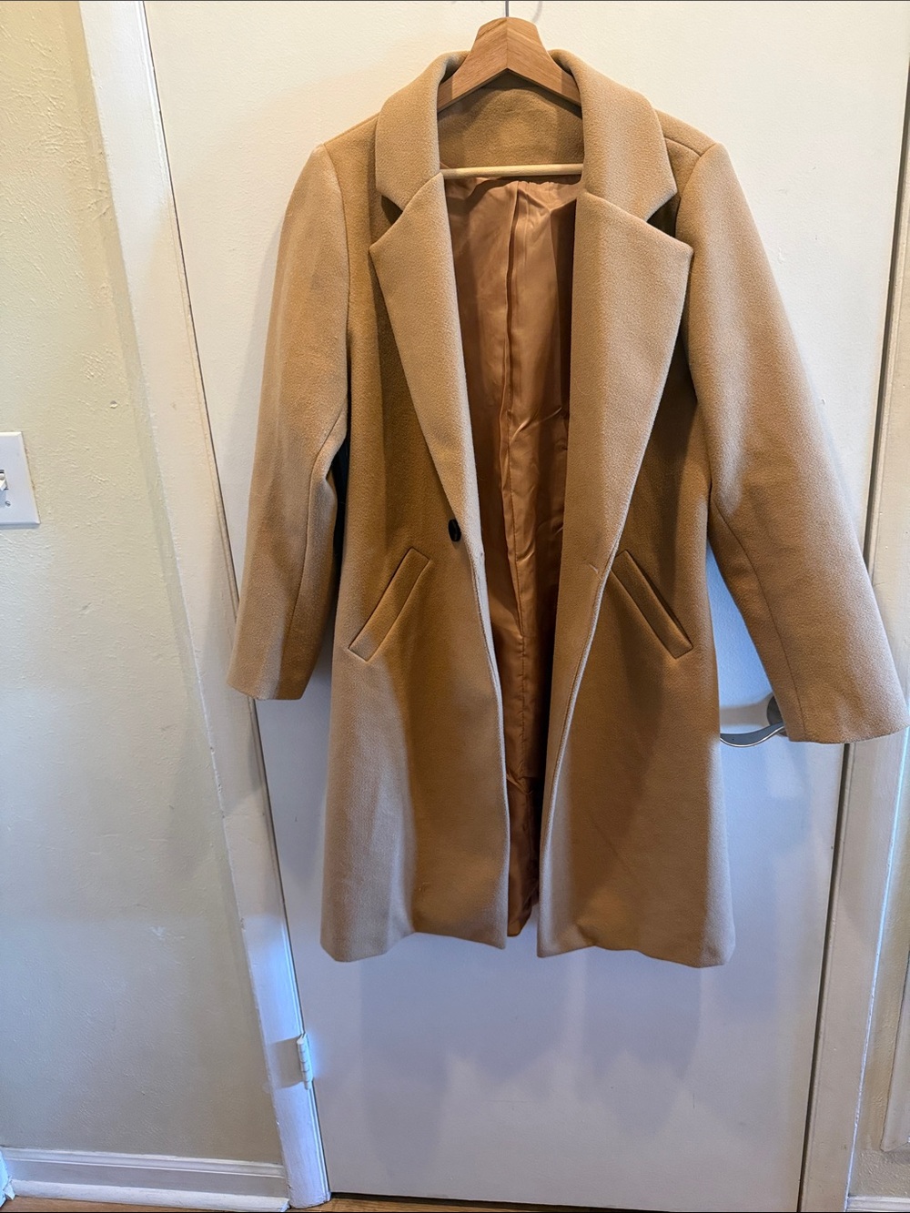 Classic Camel Pea Coat for Women - Picture 4 of 5
